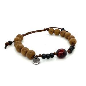 STRING BRACELET WITH AMBER , COKE WOOD AND OUD WOOD 