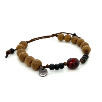 STRING BRACELET WITH AMBER , COKE WOOD AND OUD WOOD 