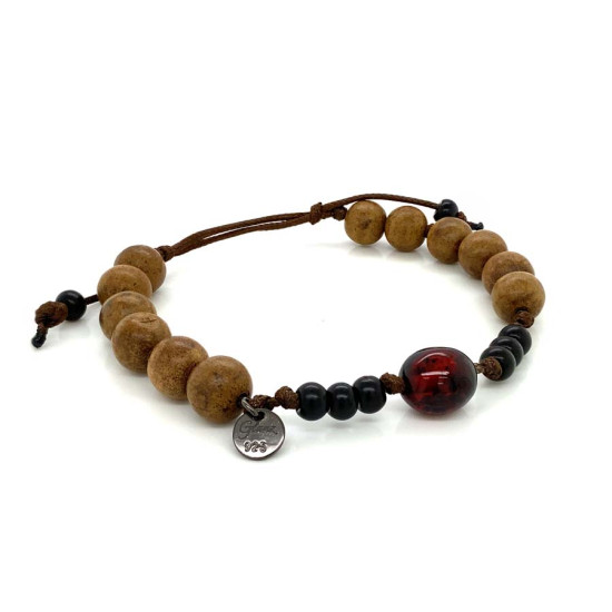 STRING BRACELET WITH AMBER , COKE WOOD AND OUD WOOD 