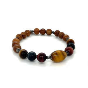 TIGER EYE BRACELET WITH MULTI COLORED TIGER EYE AND COKE WOOD