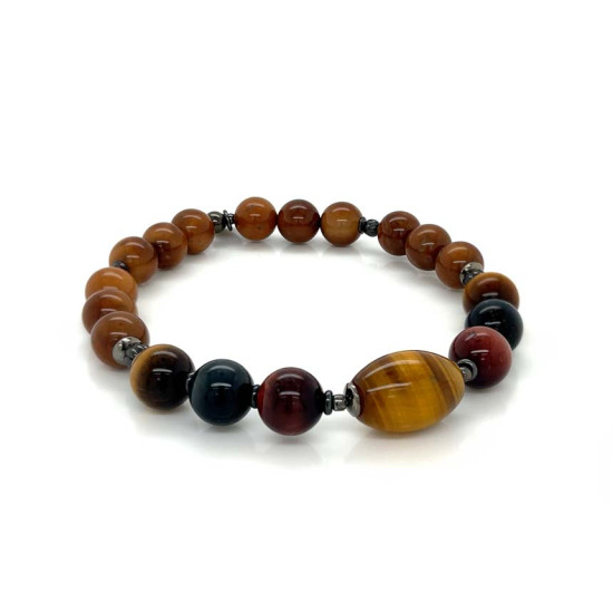 TIGER EYE BRACELET WITH MULTI COLORED TIGER EYE AND COKE WOOD