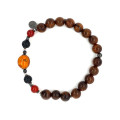 AMBER BRACELET WITH RED AGATE, VOLCANIC STONE AND SANDALWOOD