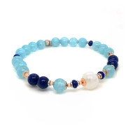 gold plated moon stone bracelet with lapis and aquamarine 