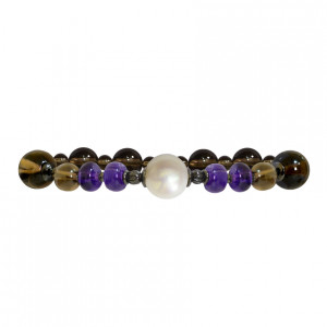 pearl bracelet  with amethyst and smoke topaz stones