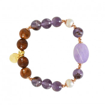 Lavenderite bracelet with amastrine, pearl and coke wood