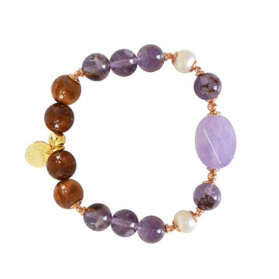 Lavenderite bracelet with amastrine, pearl and coke wood