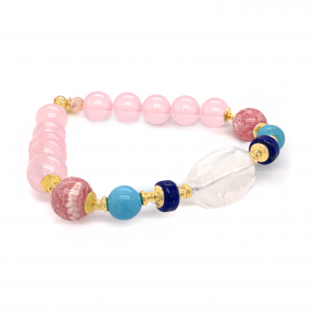 18k gold plated Moon stone bracelet with Lapis ,  turquoise , Rhodochrosite  and pink quarts 
