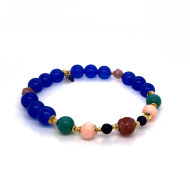 gold plated CHERRY QUARTZ WITH LAPIS AND PINK CORAL AND BLUE AGATE BRACELET