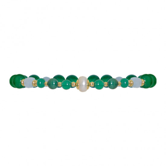 geen jade bracelet with pearl , malachite ad aquamarine