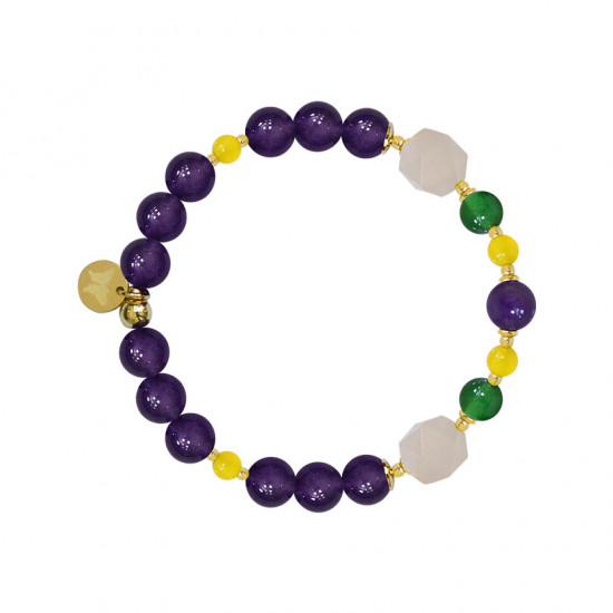 amethyst bracelet with yellow, green jade and pink quartz
