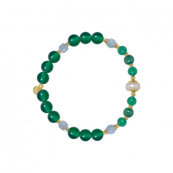 geen jade bracelet with pearl , malachite ad aquamarine