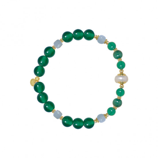 geen jade bracelet with pearl , malachite ad aquamarine