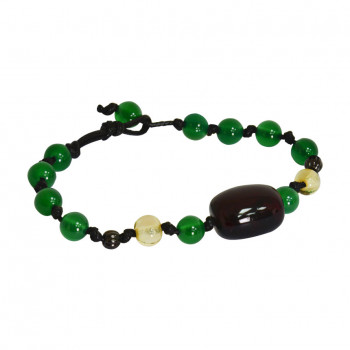 AMBER THREAD BRACELET WITH GREEN AGATE 