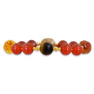 Amber bracelet with red agate, tiger eye, and setrien stones