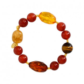Amber bracelet with red agate, tiger eye, and setrien stones