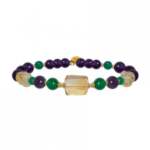 Citrine bracelet with green jade and amethyst, citrine, shards and amethyst