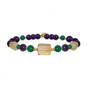Citrine bracelet with green jade and amethyst, citrine, shards and amethyst