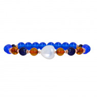 Gold plated bracelet with a seashell heart with amber and lapis and agate