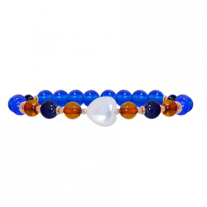 Gold plated bracelet with a seashell heart with amber and lapis and agate