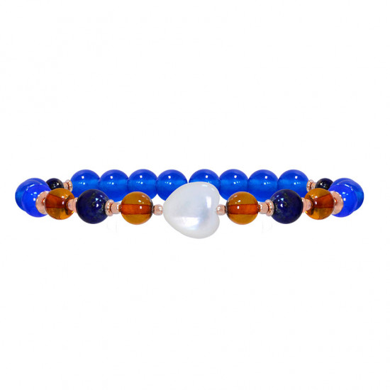 Gold plated bracelet with a seashell heart with amber and lapis and agate Gold plated bracelet with a seashell heart with amber and lapis and agate
