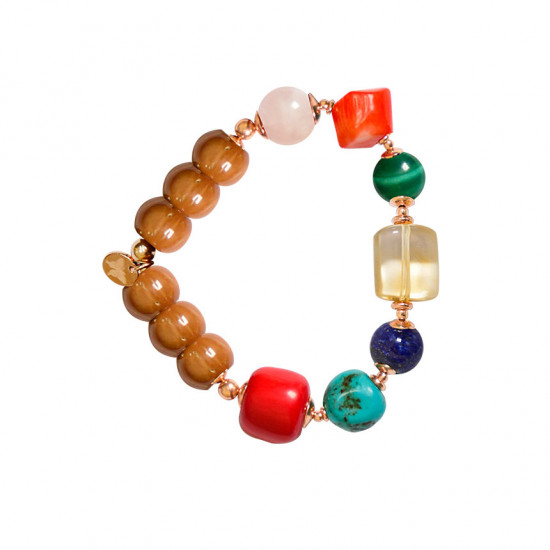 ROYAL CHAKRA BRACELET ( pink qurtz , orange coral , malachite , citrine , lapis , turquoise , red coral )