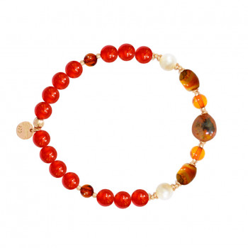 fire agate bracelet with amber , pearl ,and red agate