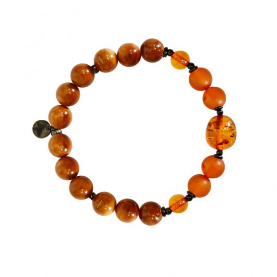 Brown, yellow, hazel amber bracelet with matt amber and coke wood
