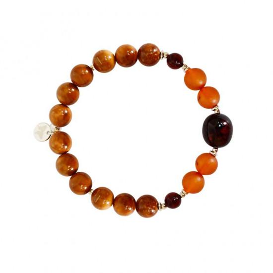 Brown, yellow, hazel amber bracelet with matt amber and coke wood