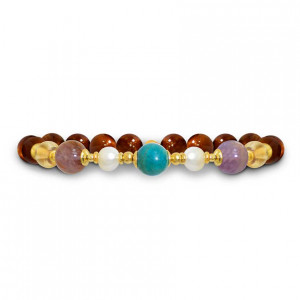 Touequoise  bracelet with pearl, amastrine, citrine and coke wood   