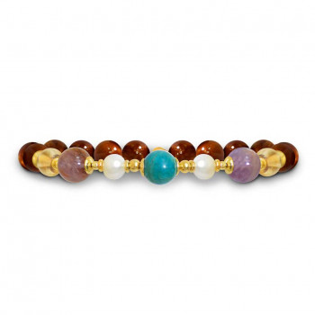 Touequoise  bracelet with pearl, amastrine, citrine and coke wood   