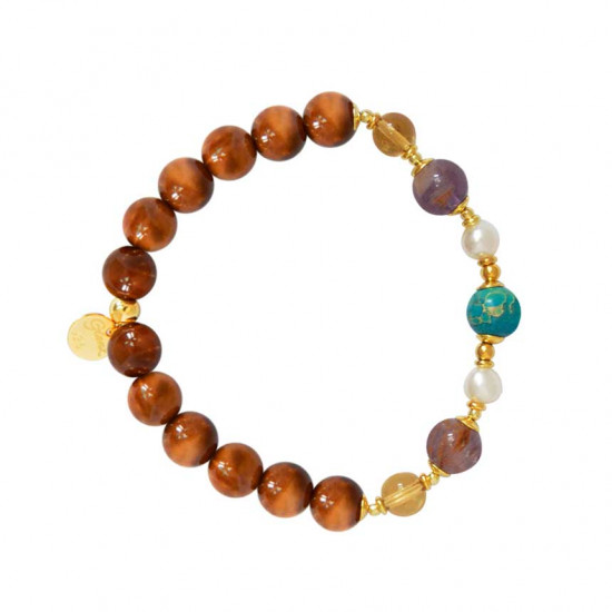 Touequoise bracelet with pearl, amastrine, citrine and coke wood Touequoise bracelet with pearl, amastrine, citrine and coke wood