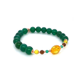 Amber bracelet with green onyx and coke