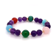 Amethyst bracelet with malachite, jasper, red agate, green agate, aquamarine and pink quartz.