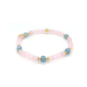 18K GOLD PLATED PINK QUARTZ BRACELET WITH AQUAMARINE 
