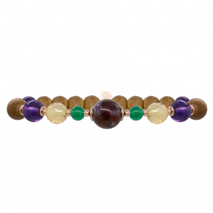 Amastine, green agate, citrine, amethyst and agarwood bracelet