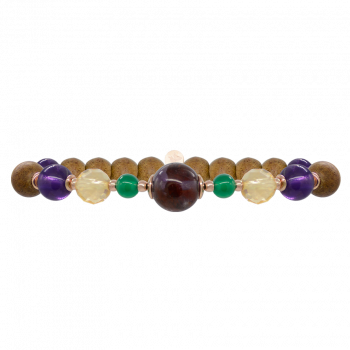 Amastine, green agate, citrine, amethyst and agarwood bracelet