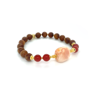 Fire opal bracelet with red agate and coke wood