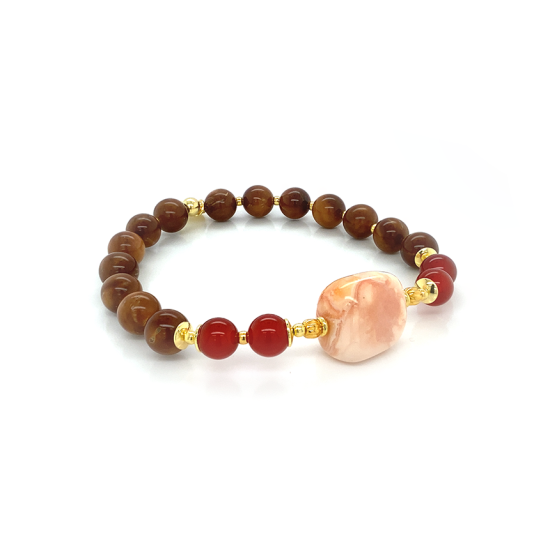 Fire opal bracelet with red agate and coke wood