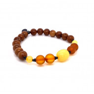 Brown, yellow, hazel amber bracelet with matt amber and coke wood