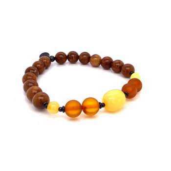 Brown, yellow, hazel amber bracelet with matt amber and coke wood