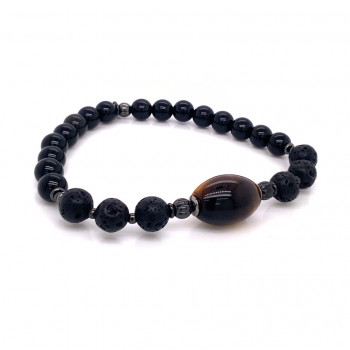 tiger eye  bracelet with volcanic stone and black agate