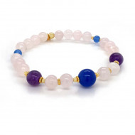 Gold plated Blue agate with Pink quartz and Amethyst 