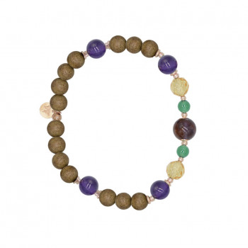 Amastine, green agate, citrine, amethyst and agarwood bracelet