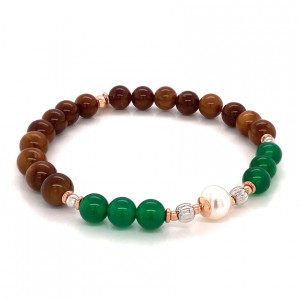 pearl bracelet  with green agate and coke wood