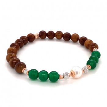 pearl bracelet  with green agate and coke wood