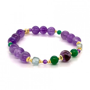 Amastrin bracelet with green agate, fluorite and amethyst .