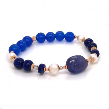 gold plated tanzanite bracelet with pearl , lapis and blue agate 