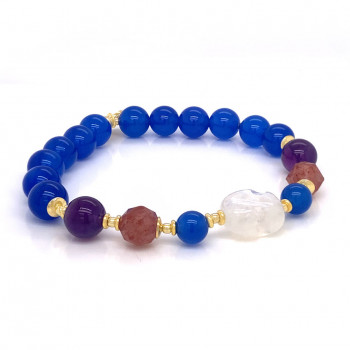 Gold plated Moonstone  , blue agate , cherry quartz and amethyst bracelet