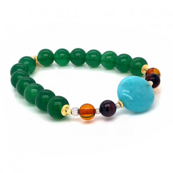 Amazonite bracelet with garnet, amber and green agate. 