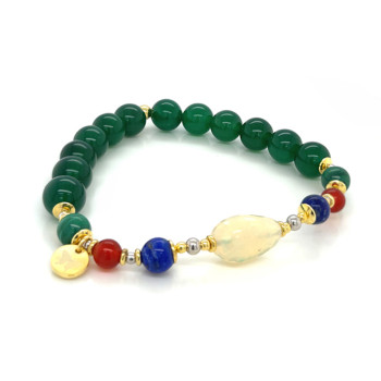 gold plated opal bracelet with lapis , malachite , red and green agate 